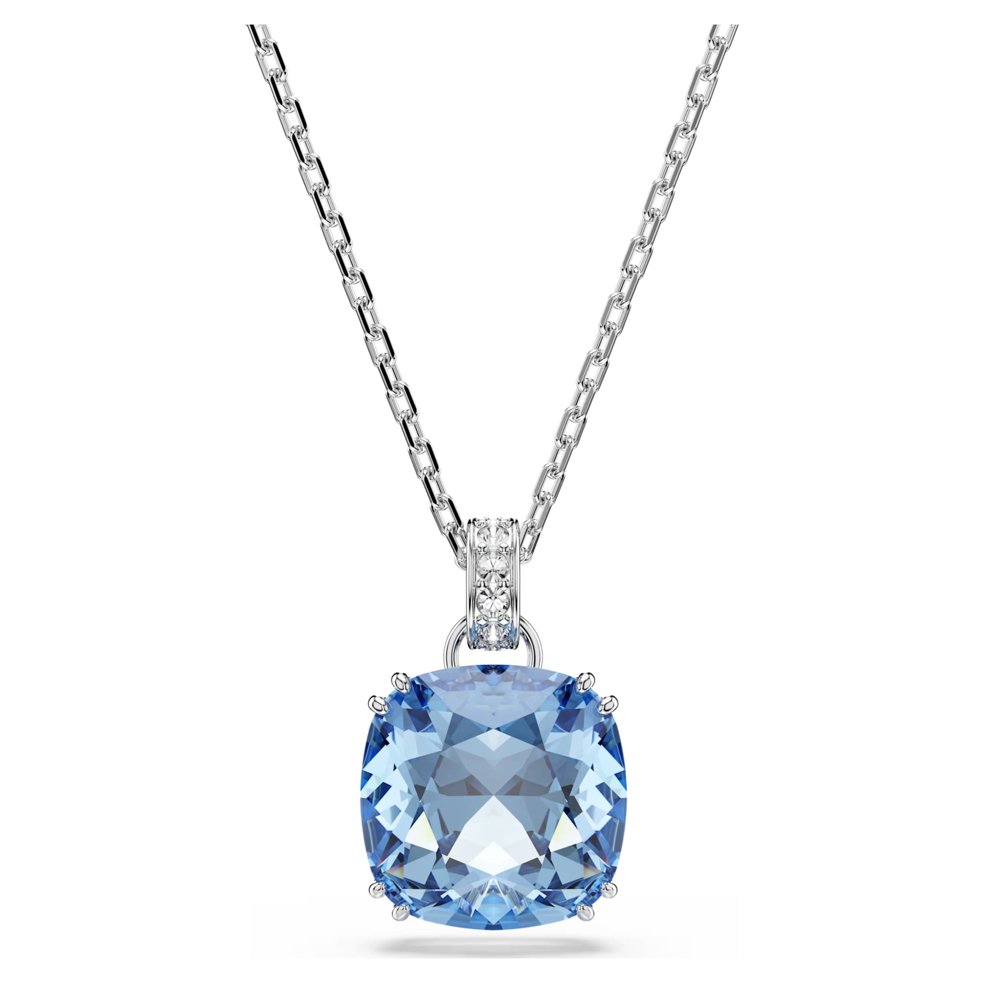 Swarovski Millenia Pendant Necklace with Cushion-Cut Blue Crystal in Rhodium Silver