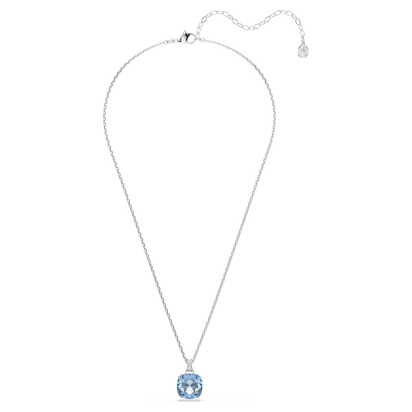Millenia Pendant Necklace with Cushion-Cut Blue Crystal in Rhodium Silver