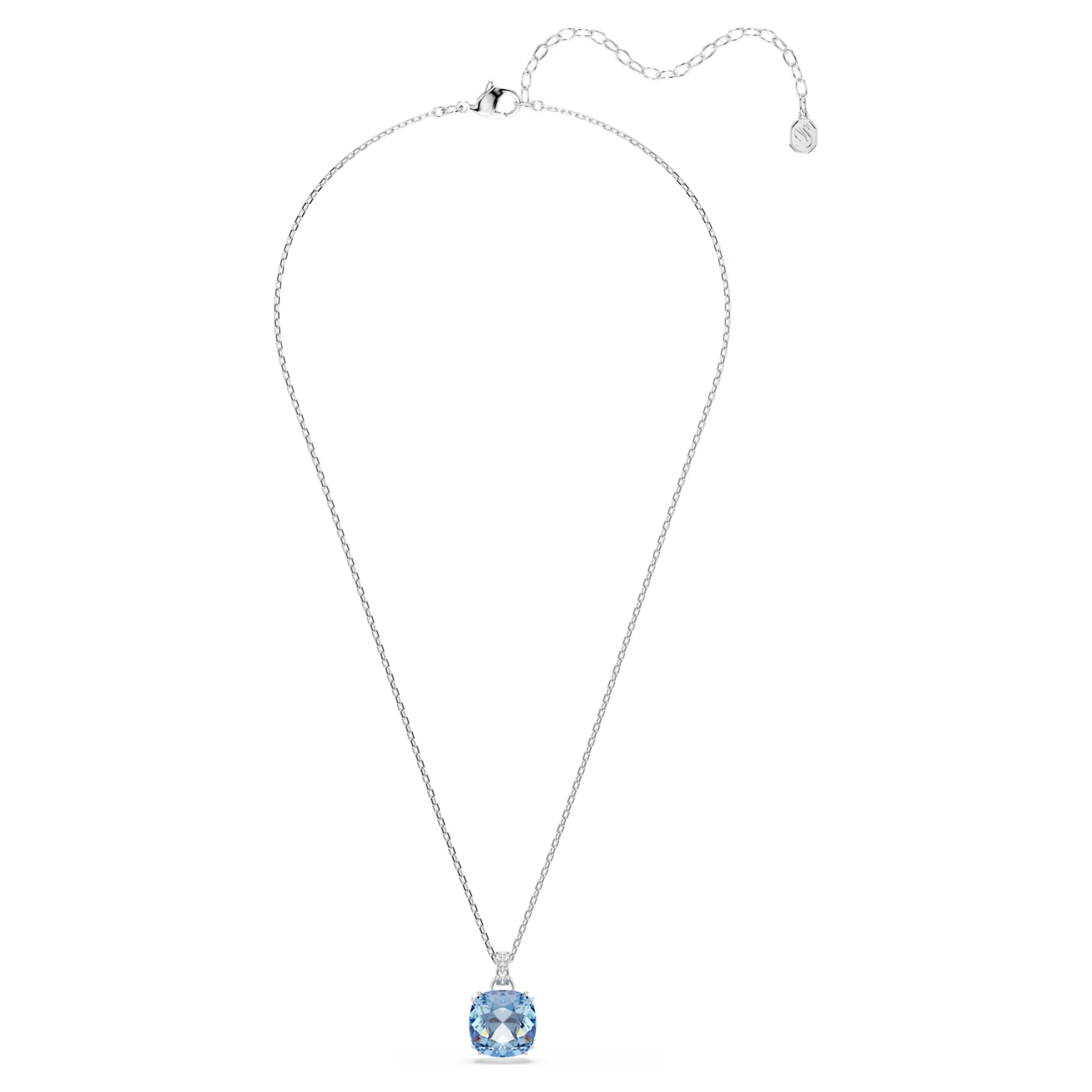 Swarovski Millenia Pendant Necklace with Cushion-Cut Blue Crystal in Rhodium Silver