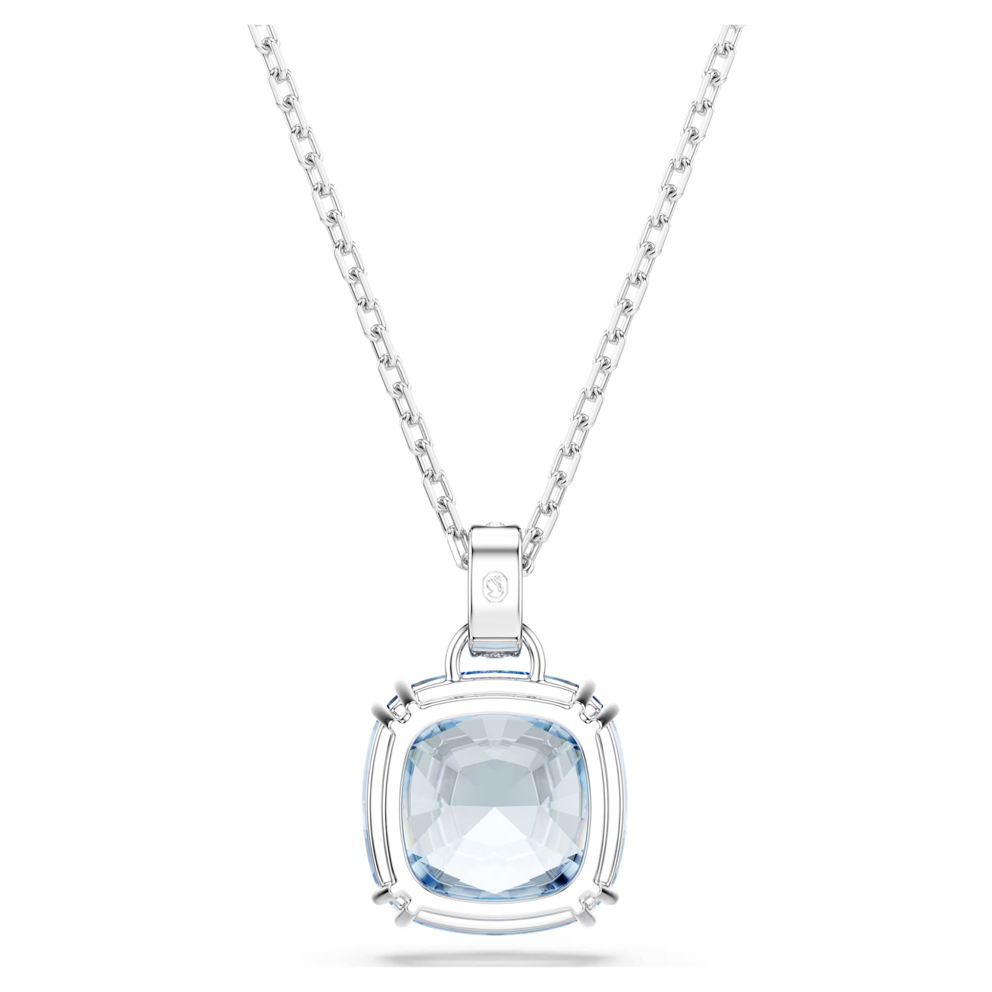 Swarovski Millenia Pendant Necklace with Cushion-Cut Blue Crystal in Rhodium Silver