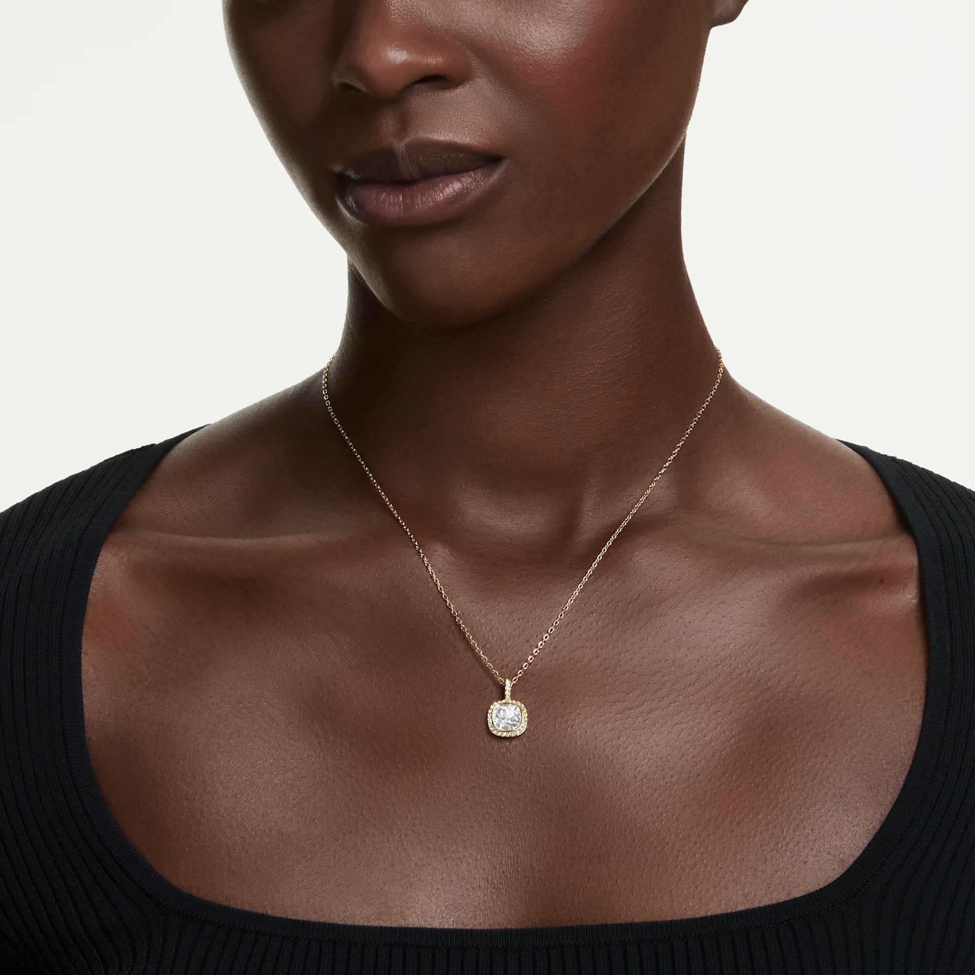 Swarovski Una Angelic Pendant Necklace with Cushion-Cut White Crystal in Gold