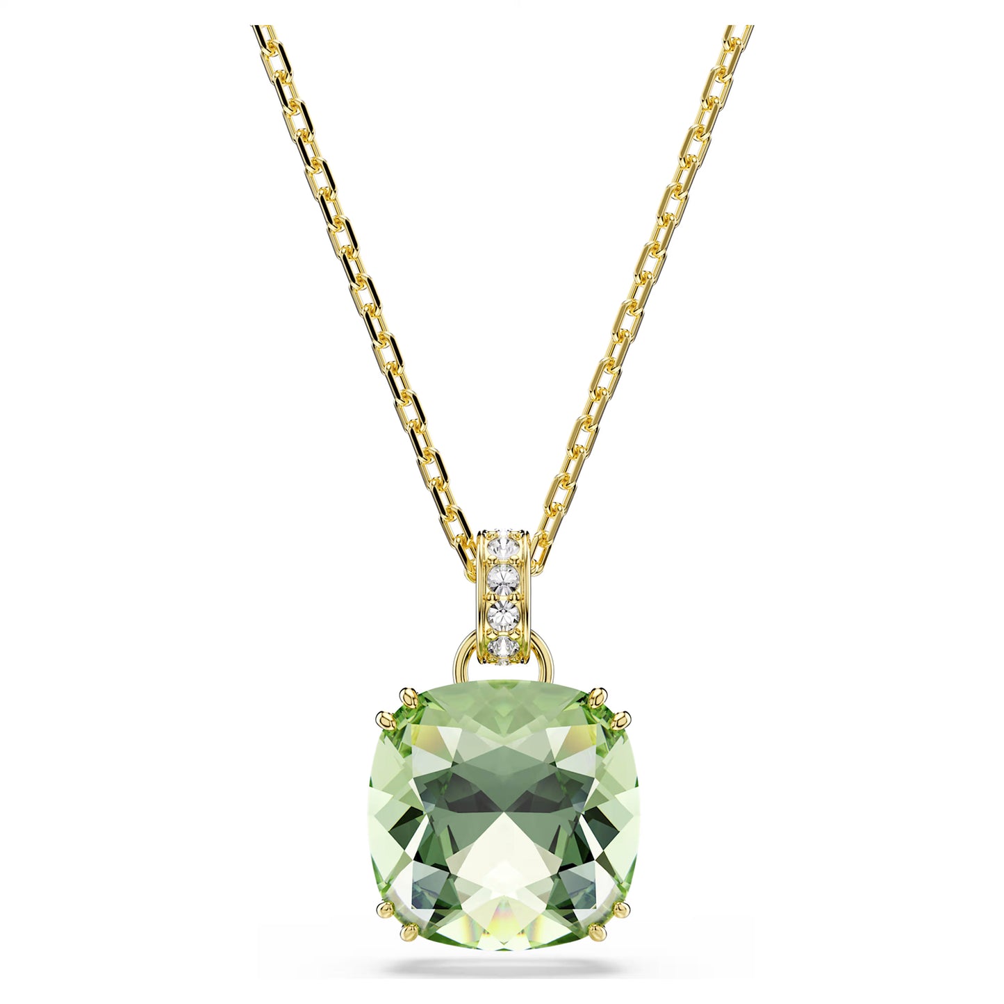 Millenia Pendant Necklace with Cushion Cut Green Crystal in 18ct Yellow Gold Finish