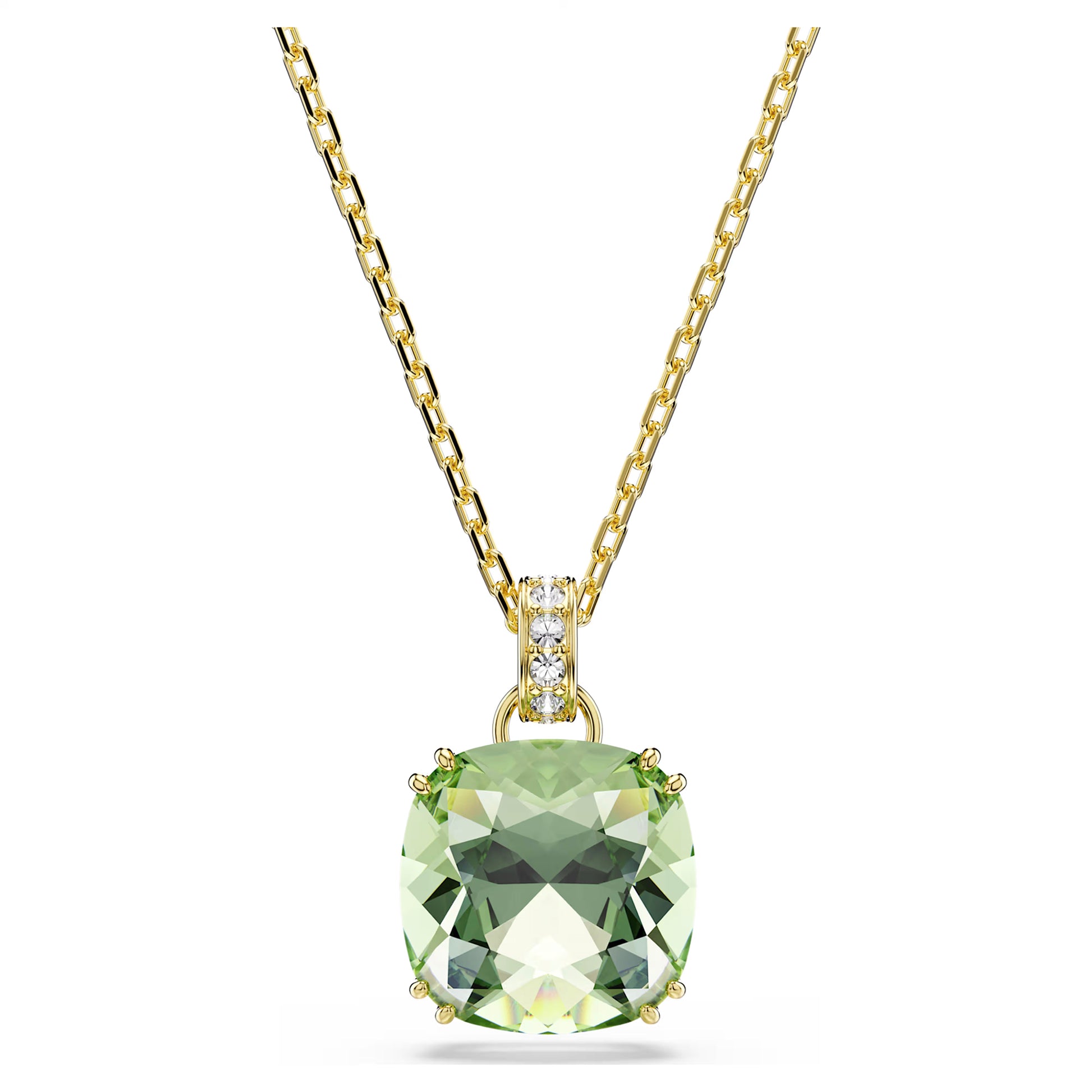 Swarovski Millenia Pendant Necklace with Cushion Cut Green Crystal in 18ct Yellow Gold Finish