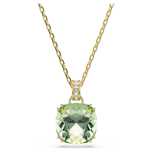Millenia Pendant Necklace with Cushion Cut Green Crystal in 18ct Yellow Gold Finish