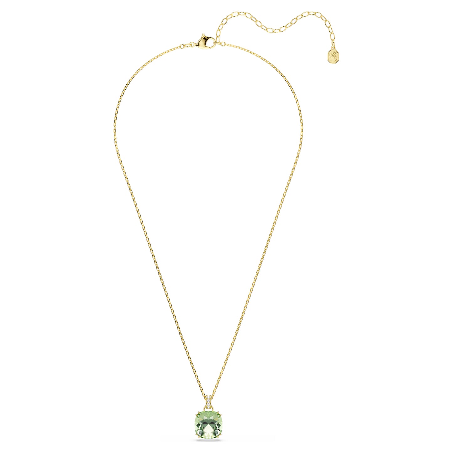 Millenia Pendant Necklace with Cushion Cut Green Crystal in 18ct Yellow Gold Finish