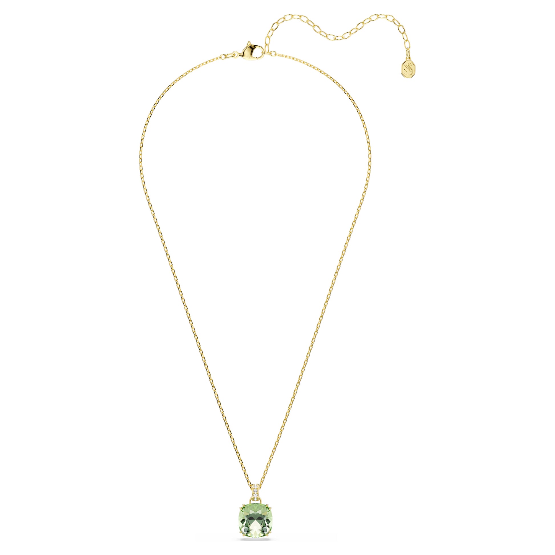 Swarovski Millenia Pendant Necklace with Cushion Cut Green Crystal in 18ct Yellow Gold Finish