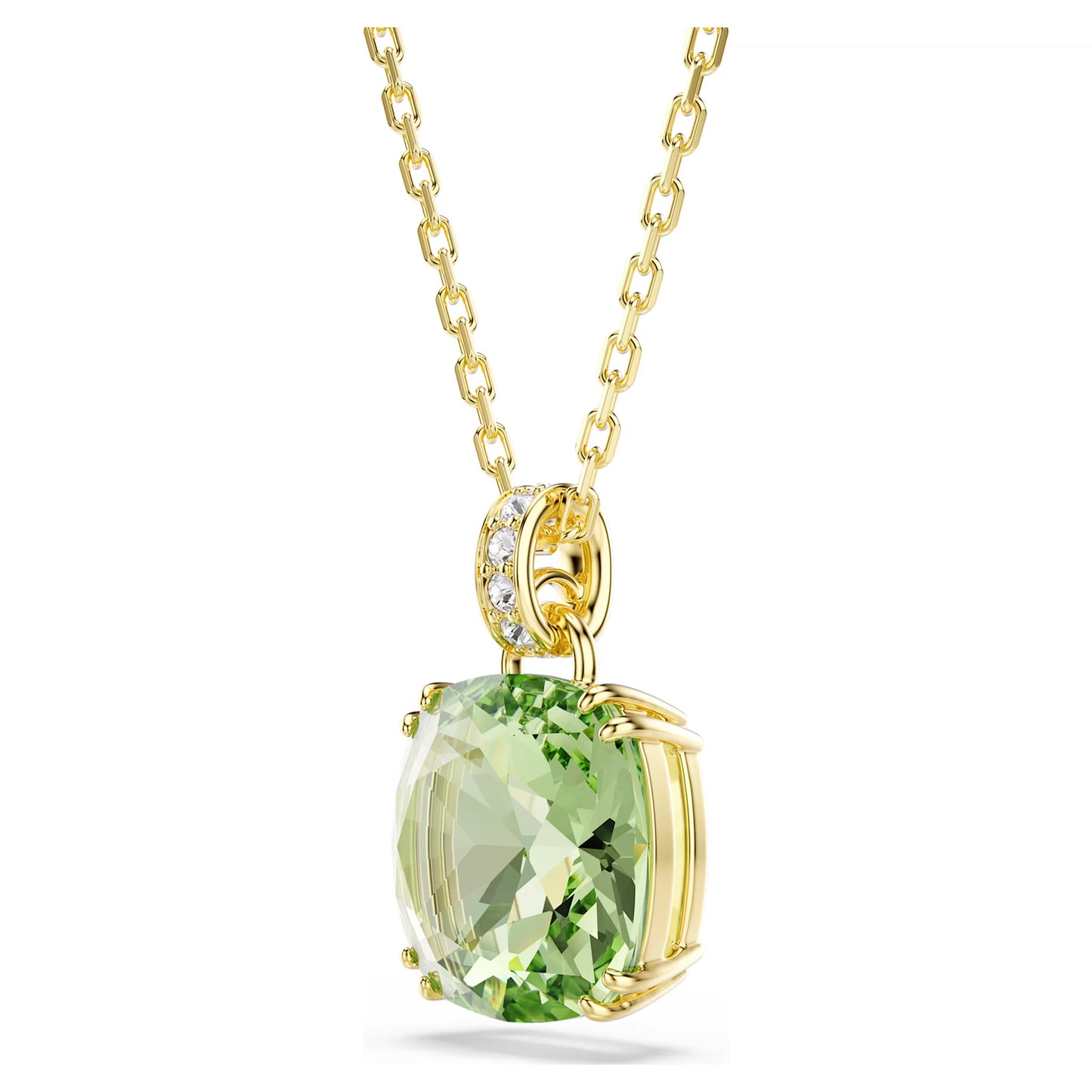 Millenia Pendant Necklace with Cushion Cut Green Crystal in 18ct Yellow Gold Finish