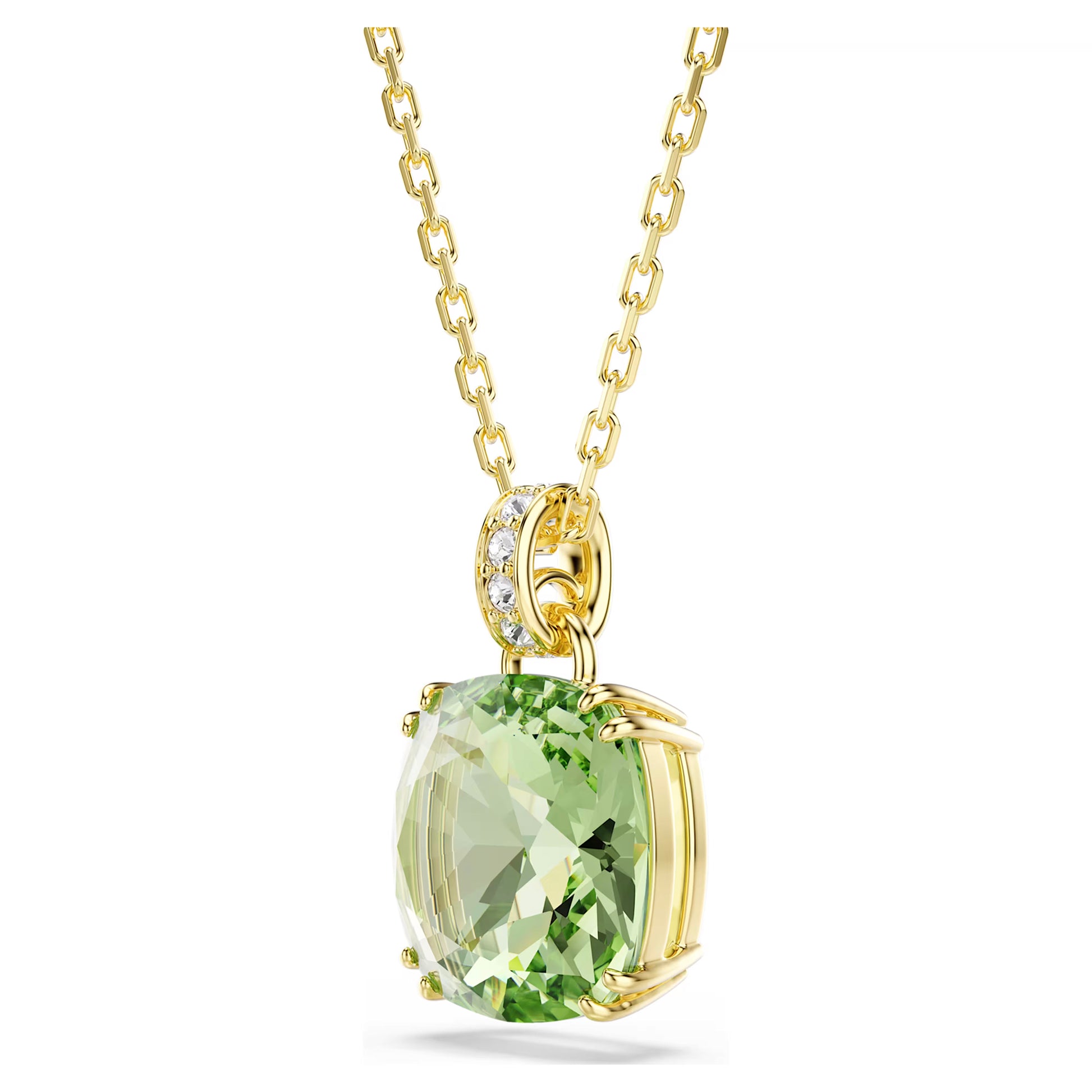 Swarovski Millenia Pendant Necklace with Cushion Cut Green Crystal in 18ct Yellow Gold Finish