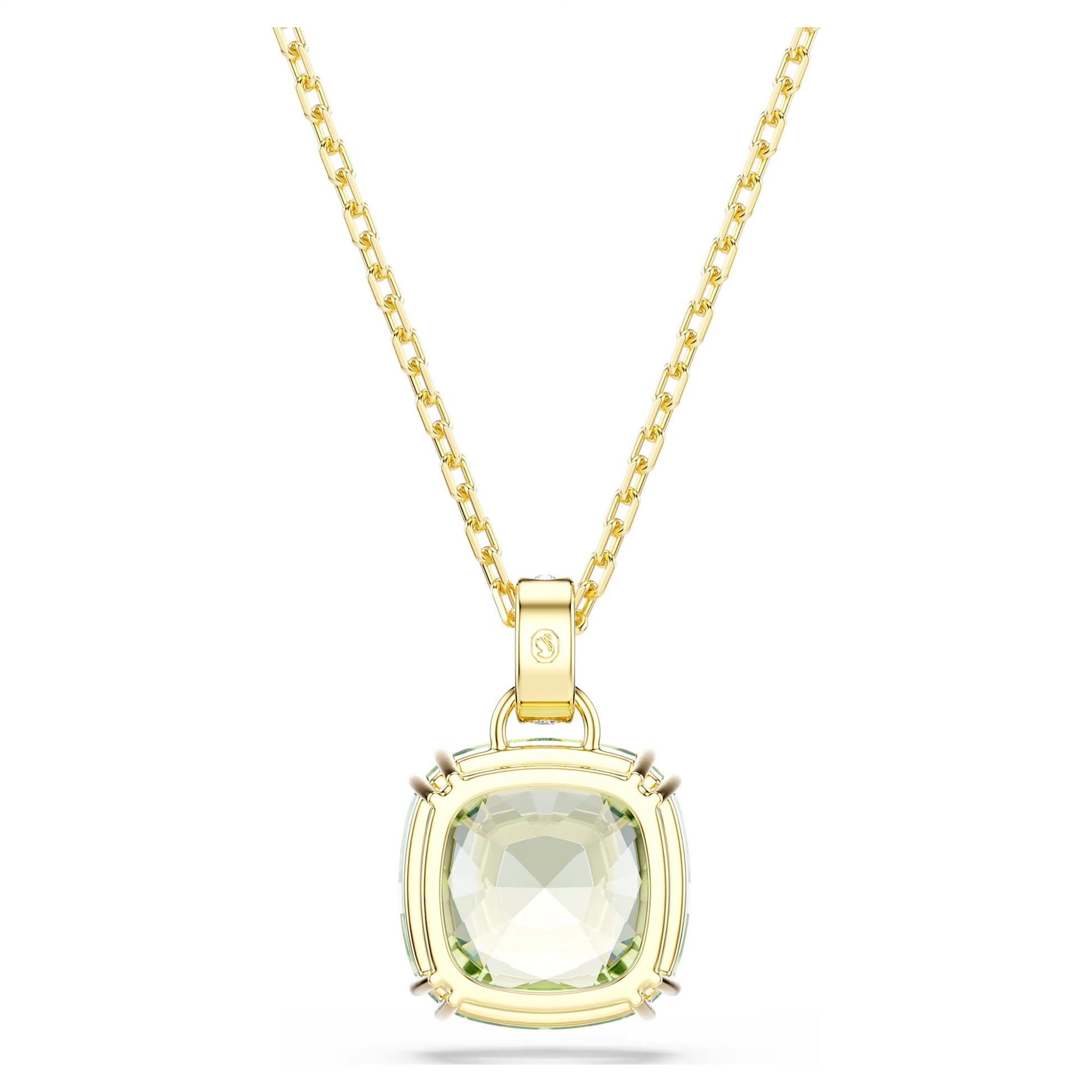 Swarovski Millenia Pendant Necklace with Cushion Cut Green Crystal in 18ct Yellow Gold Finish