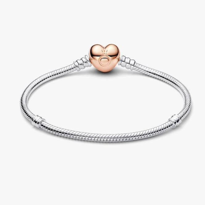 Moments Rose Heart Clasp Snake Chain Bracelet, 18cm