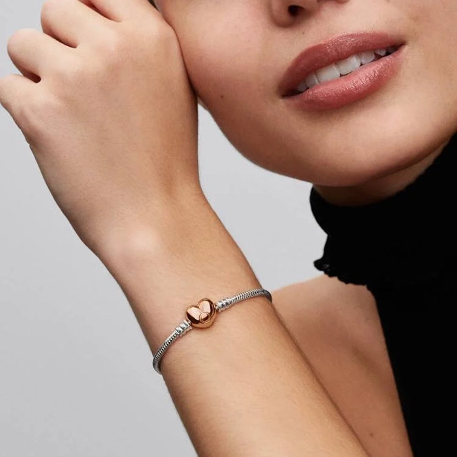 Moments Rose Heart Clasp Snake Chain Bracelet, 18cm