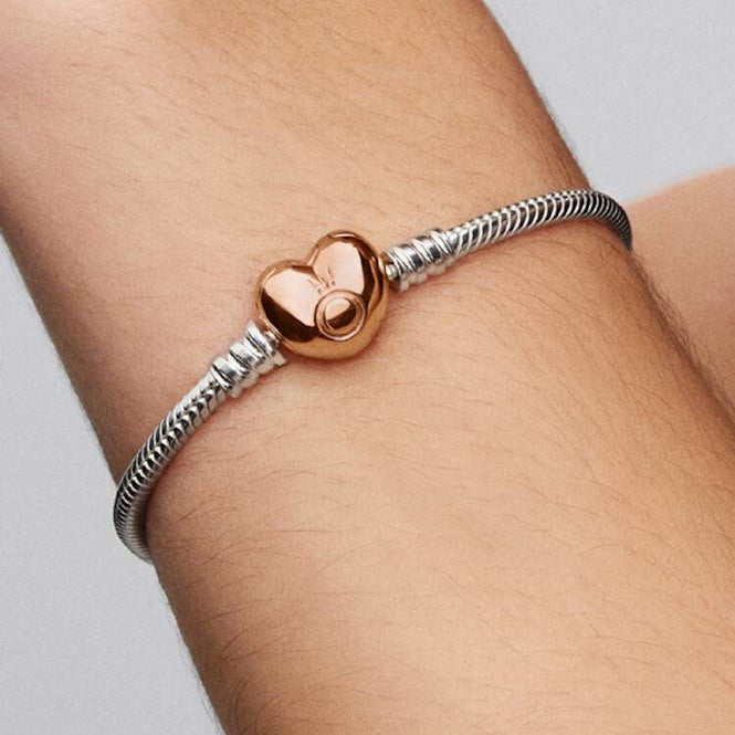 Pandora Moments Rose Heart Clasp Snake Chain Bracelet, 18cm