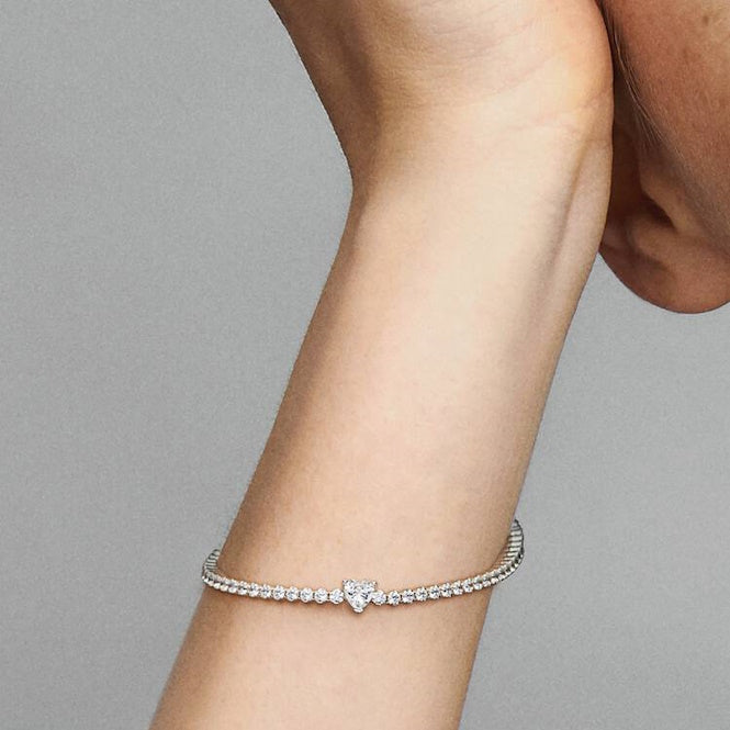 Pandora Sparkling Heart Tennis Bracelet, 20cm