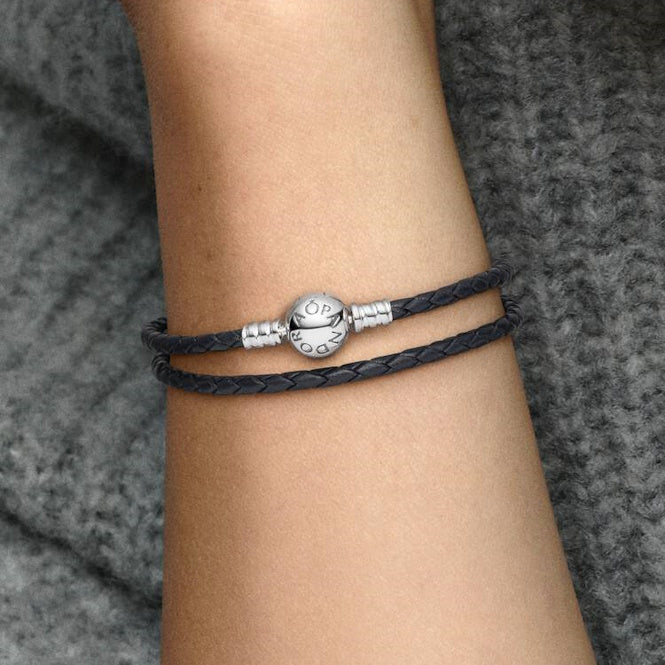 Pandora Moments Double Black Leather Bracelet, 38cm