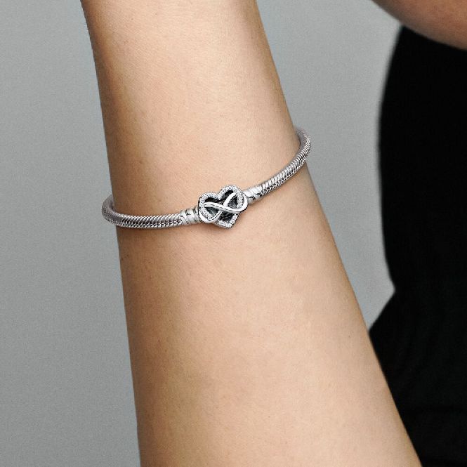 Sparkling Infinity Heart Clasp Snake Chain Bracelet, 20cm