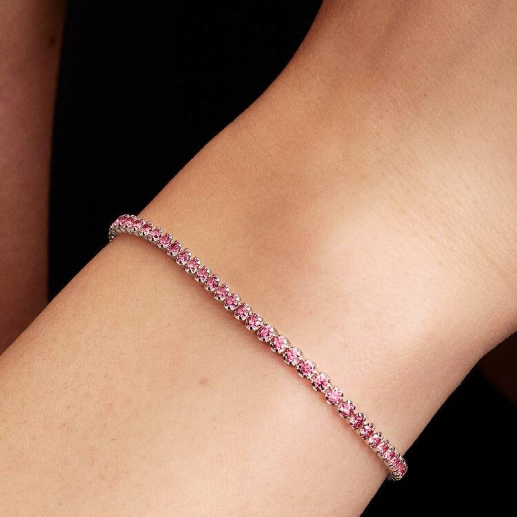 Pandora Pink Small Tennis Bracelet, 18cm, 593927C02-18