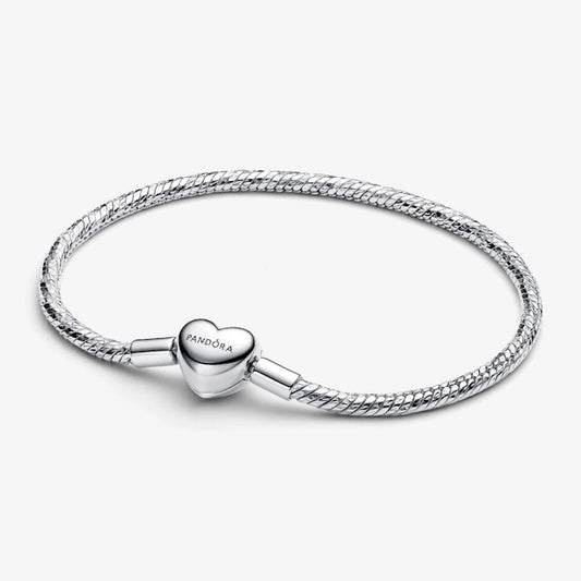 Pandora Heart Clasp Faceted Snake Chain Bracelet, 21cm