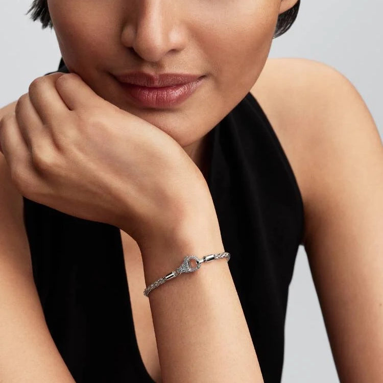 Pave Clasp Foxtail Chain Charm Bracelet, 19cm