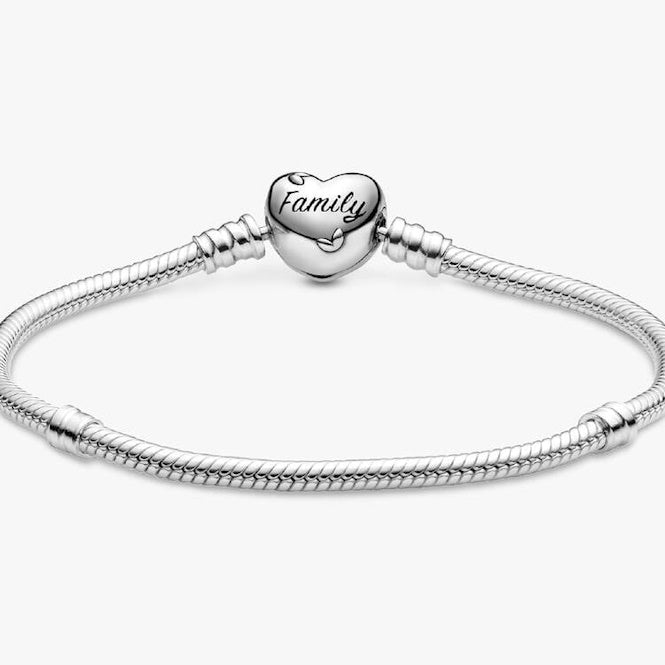 Pandora Moments Family Tree Heart Clasp Snake Chain Bracelet, 18cm