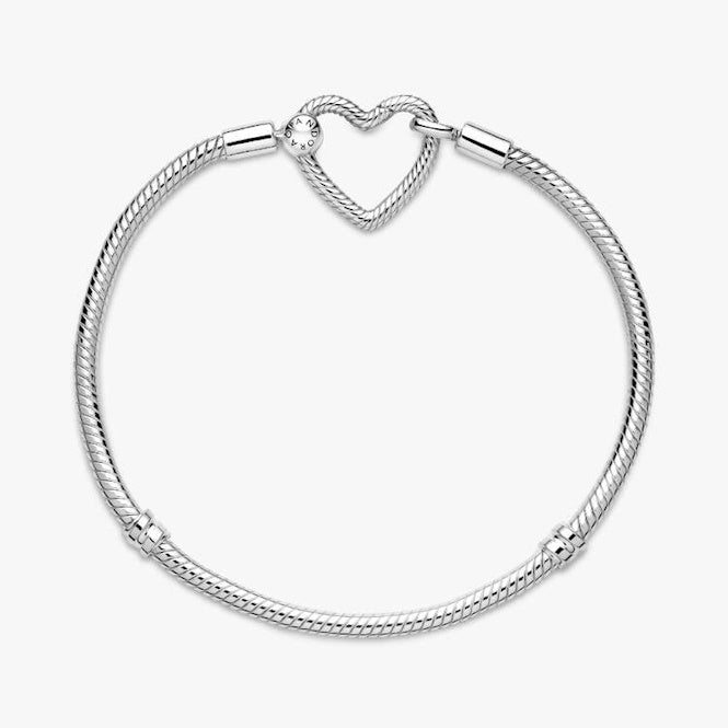Pandora Moments Heart Closure Snake Chain Bracelet, 18cm, 599539C00-18