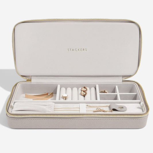 Sleek Taupe Necklace Zipped Travel Jewellery Box
