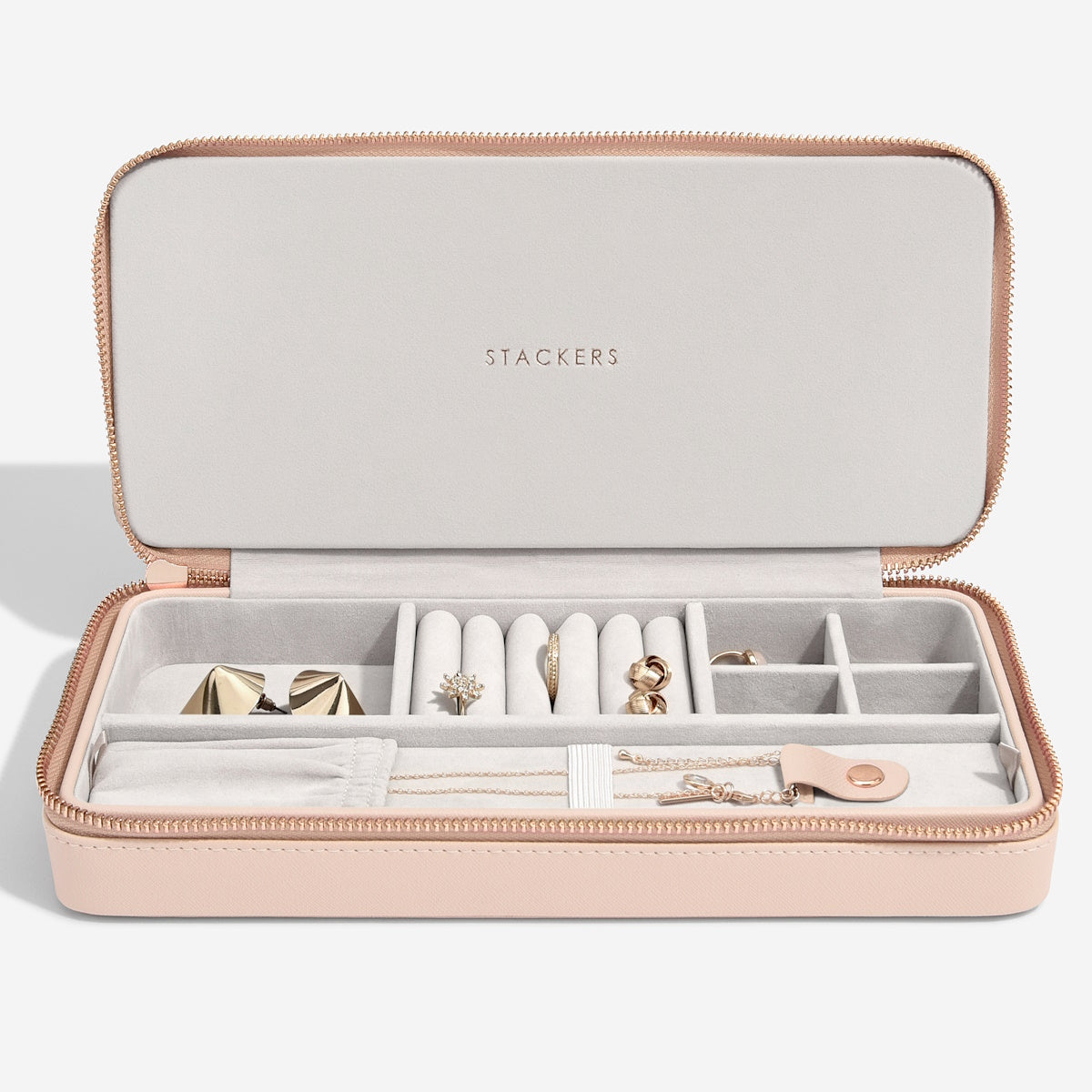 Sleek Blush Pink Necklace Zipped Travel Jewellery Box