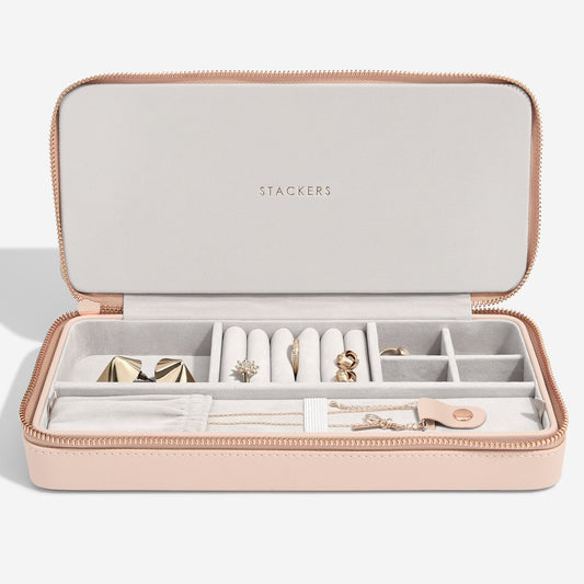 Sleek Blush Pink Necklace Zipped Travel Jewellery Box