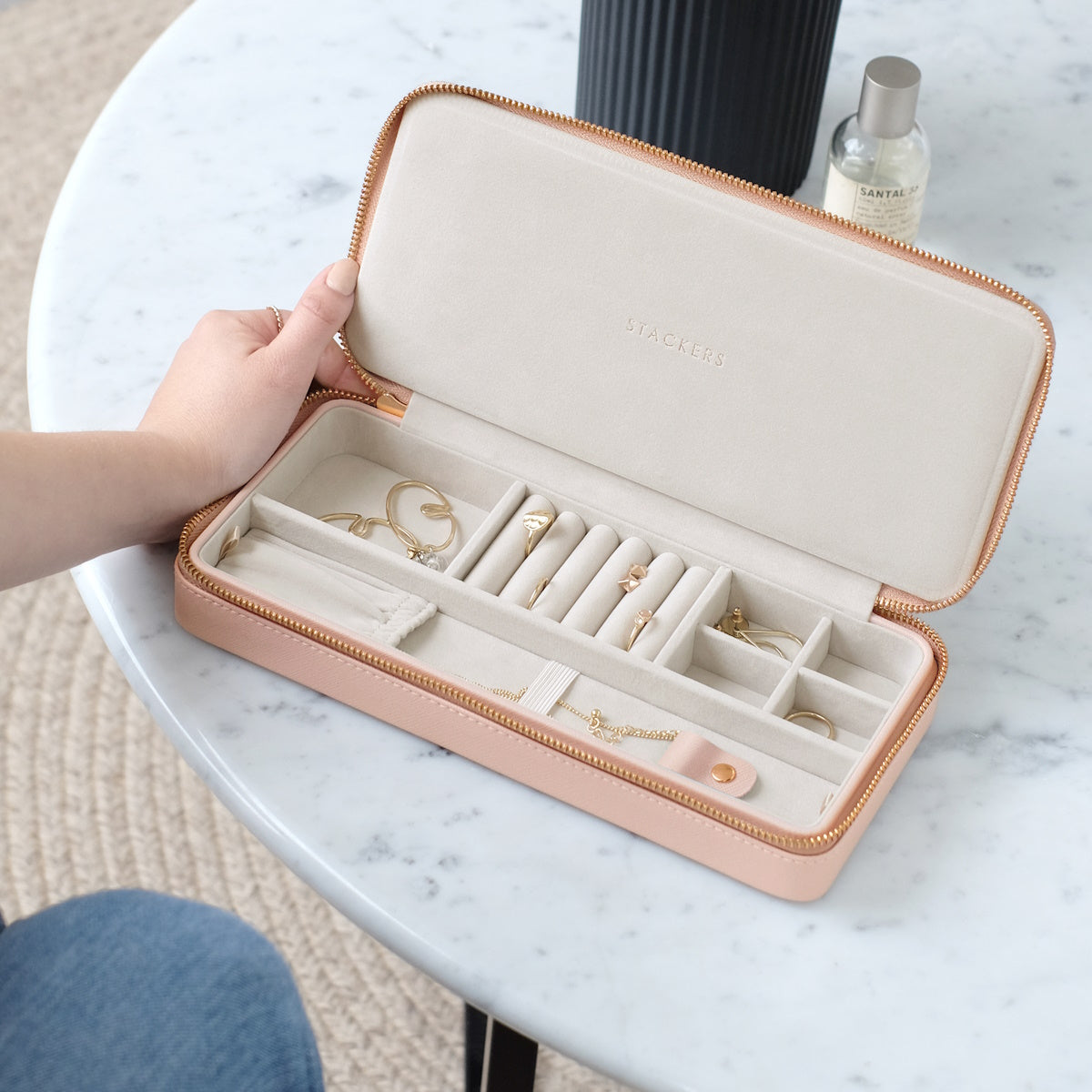 Stackers Sleek Blush Pink Necklace Zipped Travel Jewellery Box