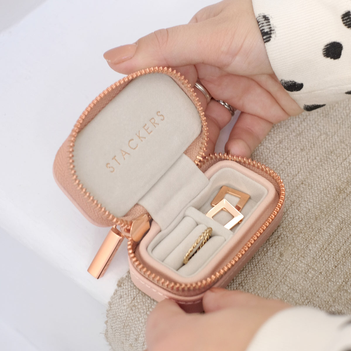 Stackers Blush Pink Zipped Petite Travel Jewellery Box