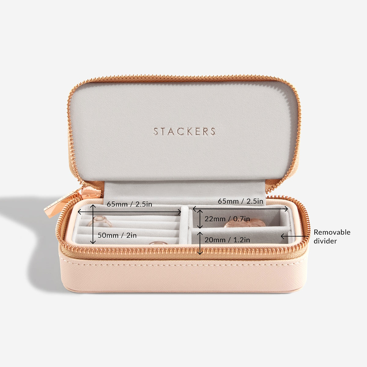 Stackers Blush Pink Zipped Medium Travel Jewellery Box