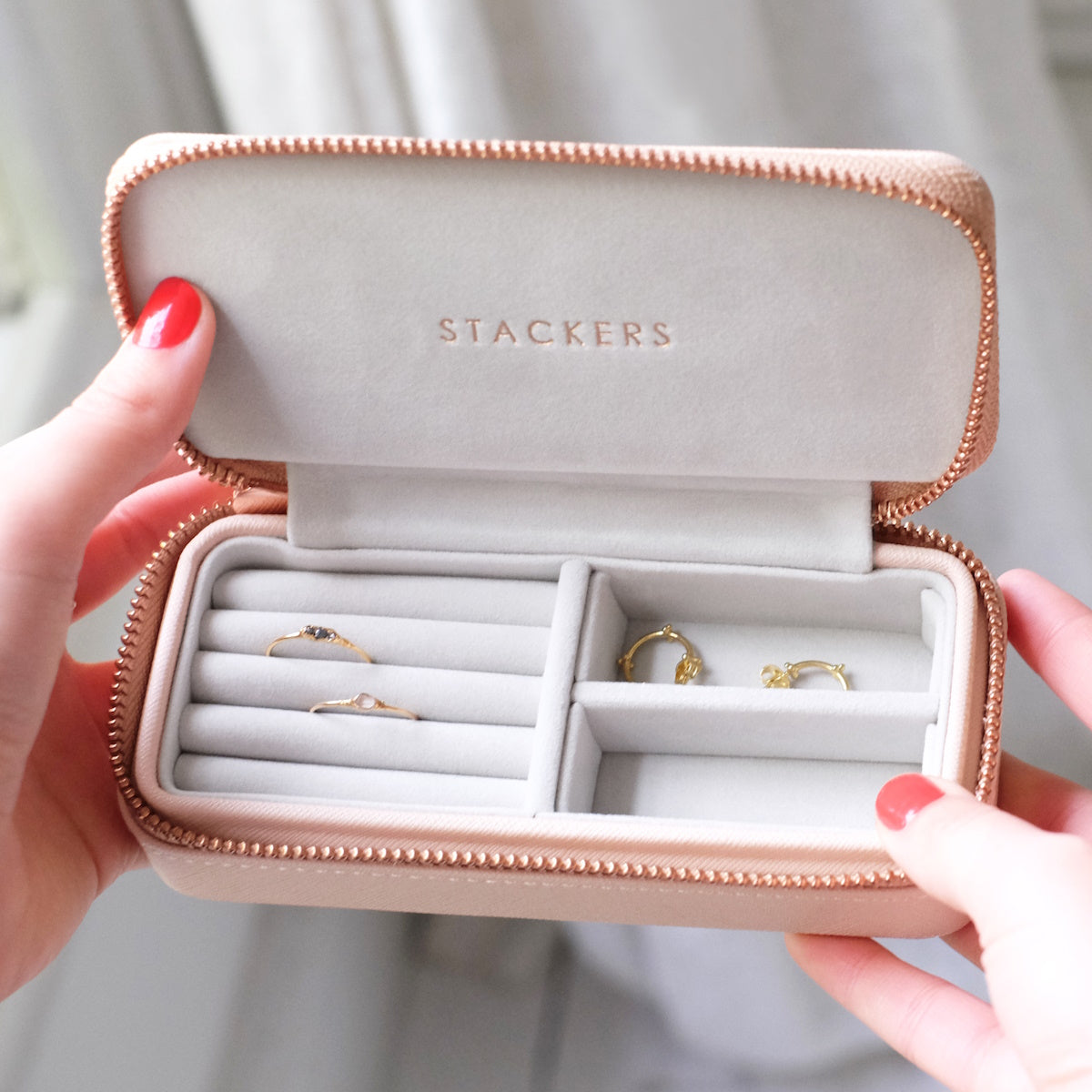 Stackers Blush Pink Zipped Medium Travel Jewellery Box
