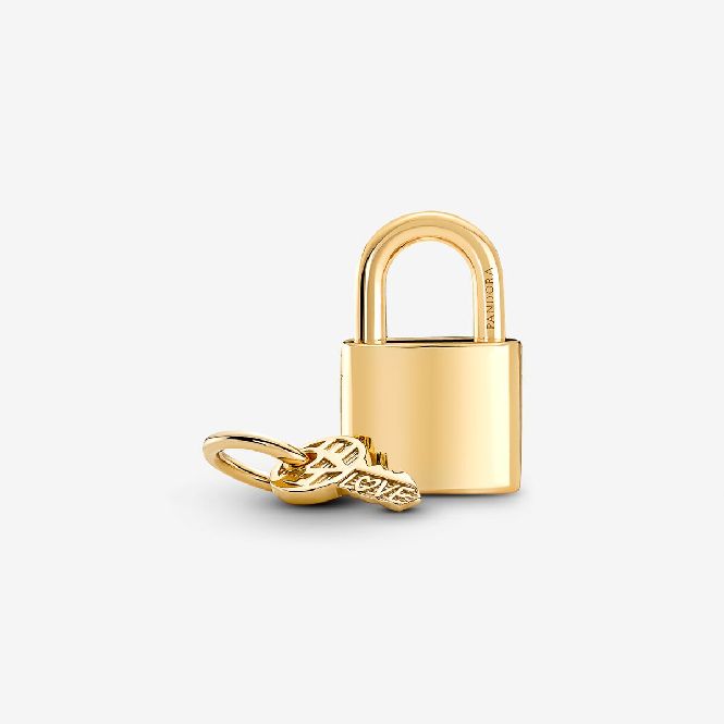 Pandora Gold Engravable Padlock & Key Dangle Charms