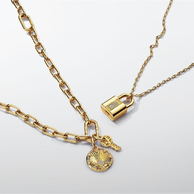 Gold Engravable Padlock & Key Dangle Charms