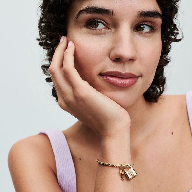 Pandora Gold Engravable Padlock & Key Dangle Charms