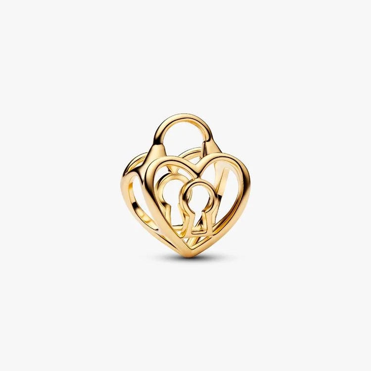 Gold Openwork Heart Padlock Charms