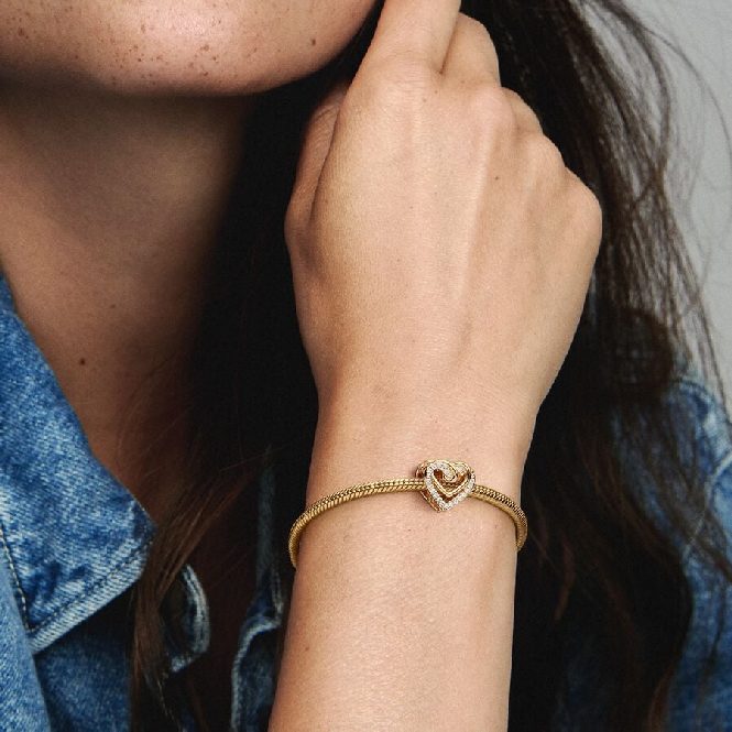 Pandora Gold Sparkling Entwined Hearts Charms