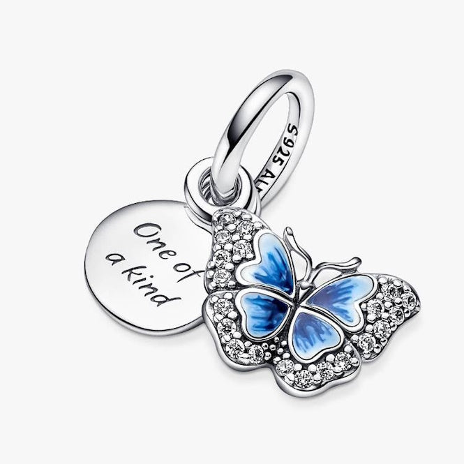 Pandora Blue Butterfly One of A Kind Double Dangle Charms