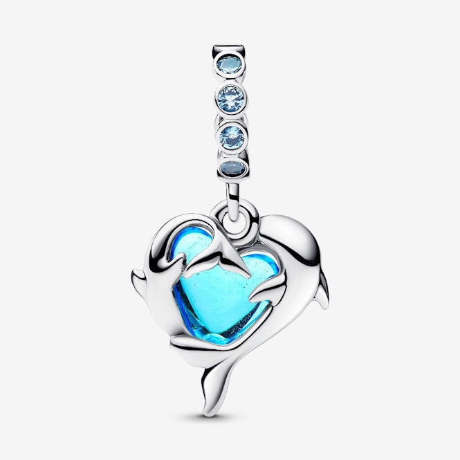 Pandora Blue Murano Glass Dolphins Dangle Charms