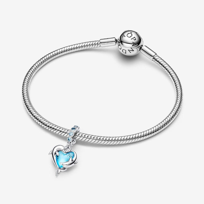 Pandora Blue Murano Glass Dolphins Dangle Charms