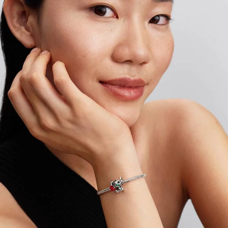 Disney Stitch Rose Murano Glass Charms