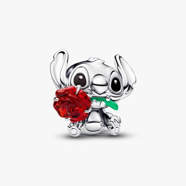 Disney Stitch Rose Murano Glass Charms