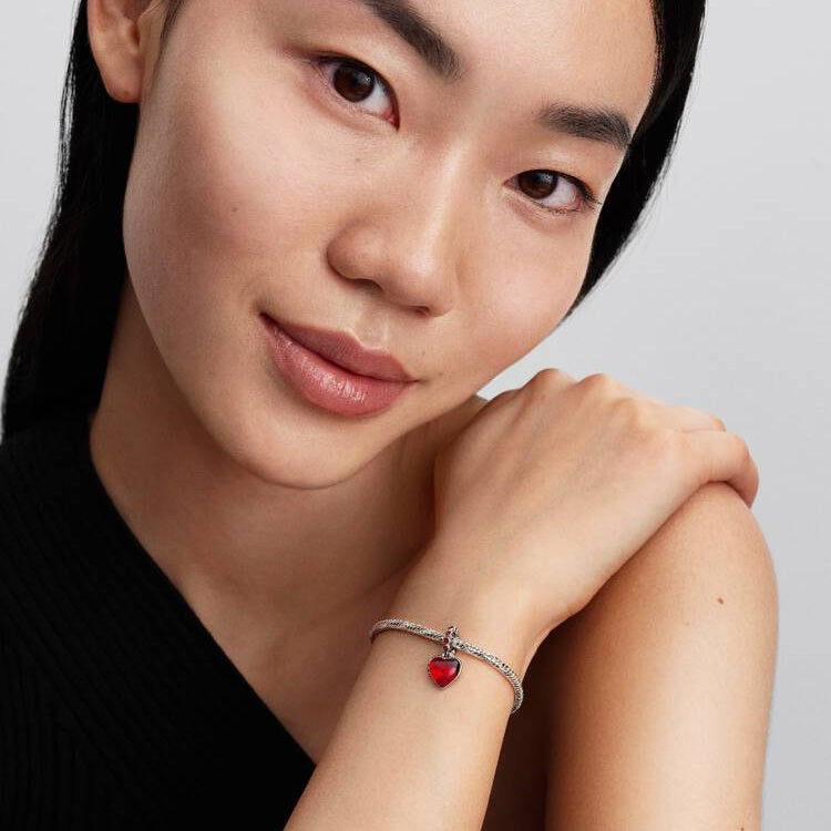 Red Murano Glass Heart Double Dangle Charms