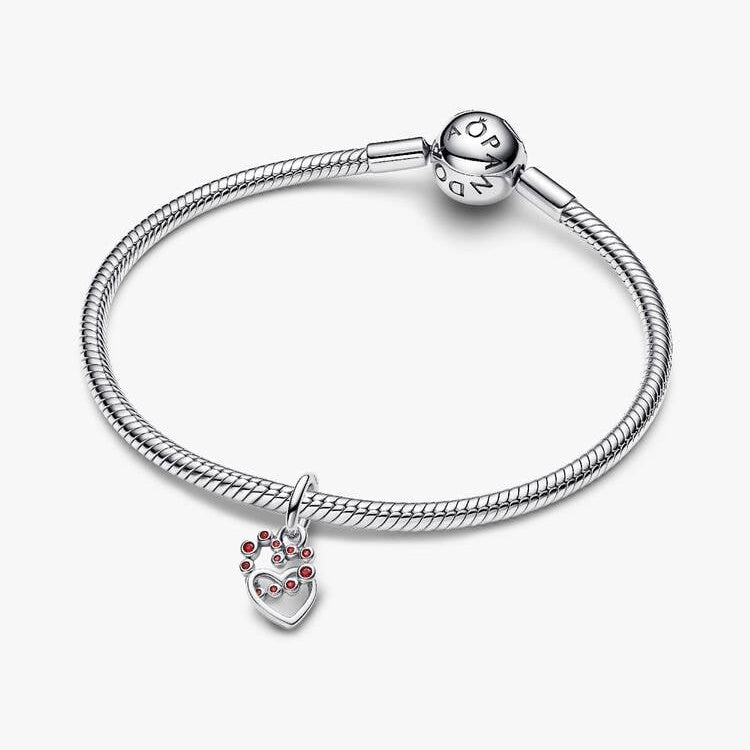 Connected Hearts & Red Stones Dangle Charms
