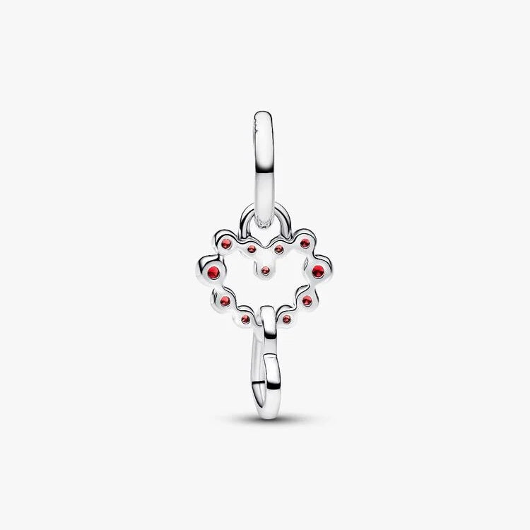 Connected Hearts & Red Stones Dangle Charms