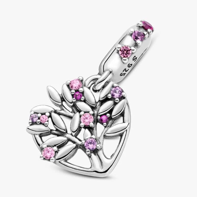 Pink Heart Family Tree Dangle Charms