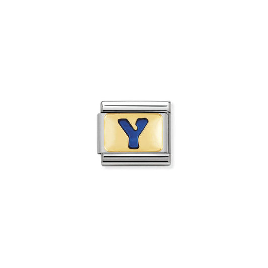 Classic Composable Gold and Blue Enamel Letter Y Charms