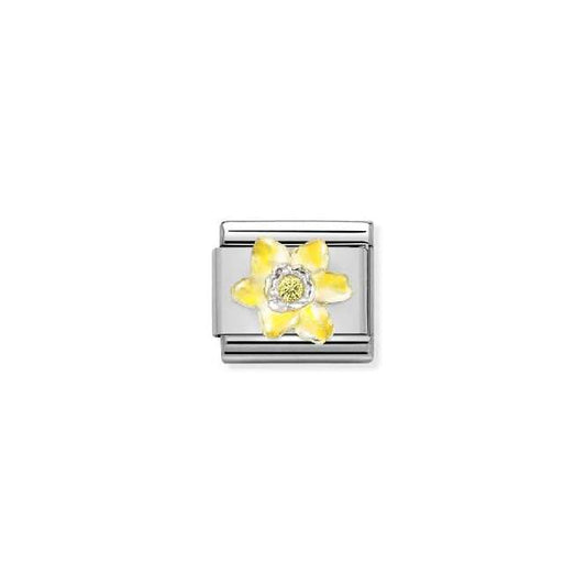 Classic Silver and Enamel Yellow Daffodil with CZ Flowers & Nature Charms