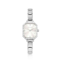 Time Paris Rectangle Silver Dial & Silver Charm Bracelet Watch with CZ