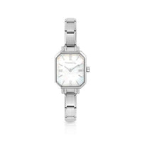 Time Paris Rectangle Mother of Pearl Dial & Silver Charm Bracelet Watch