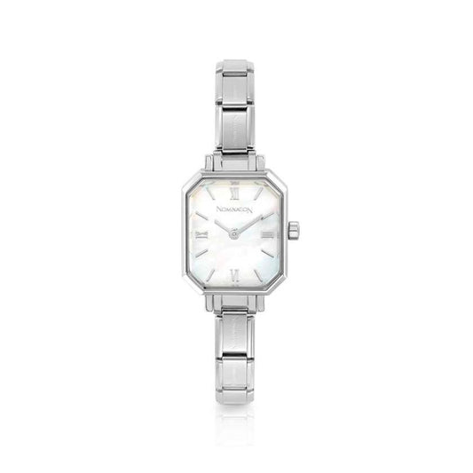 Time Paris Rectangle Mother of Pearl Dial & Silver Charm Bracelet Watch